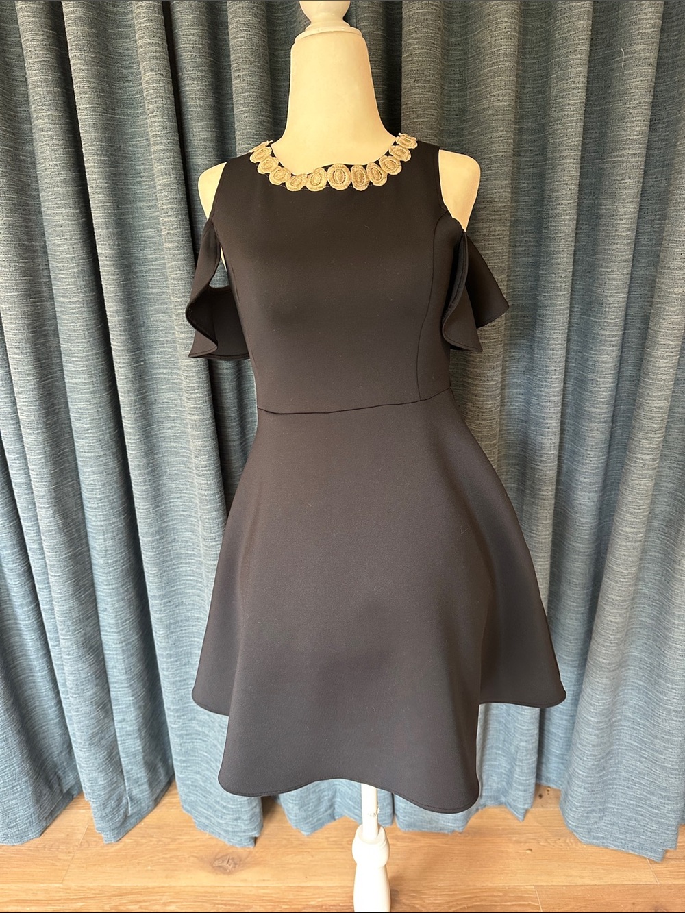 Lilly Pulitzer Black Off-The-Shoulder Dress with Gold Neck Trim